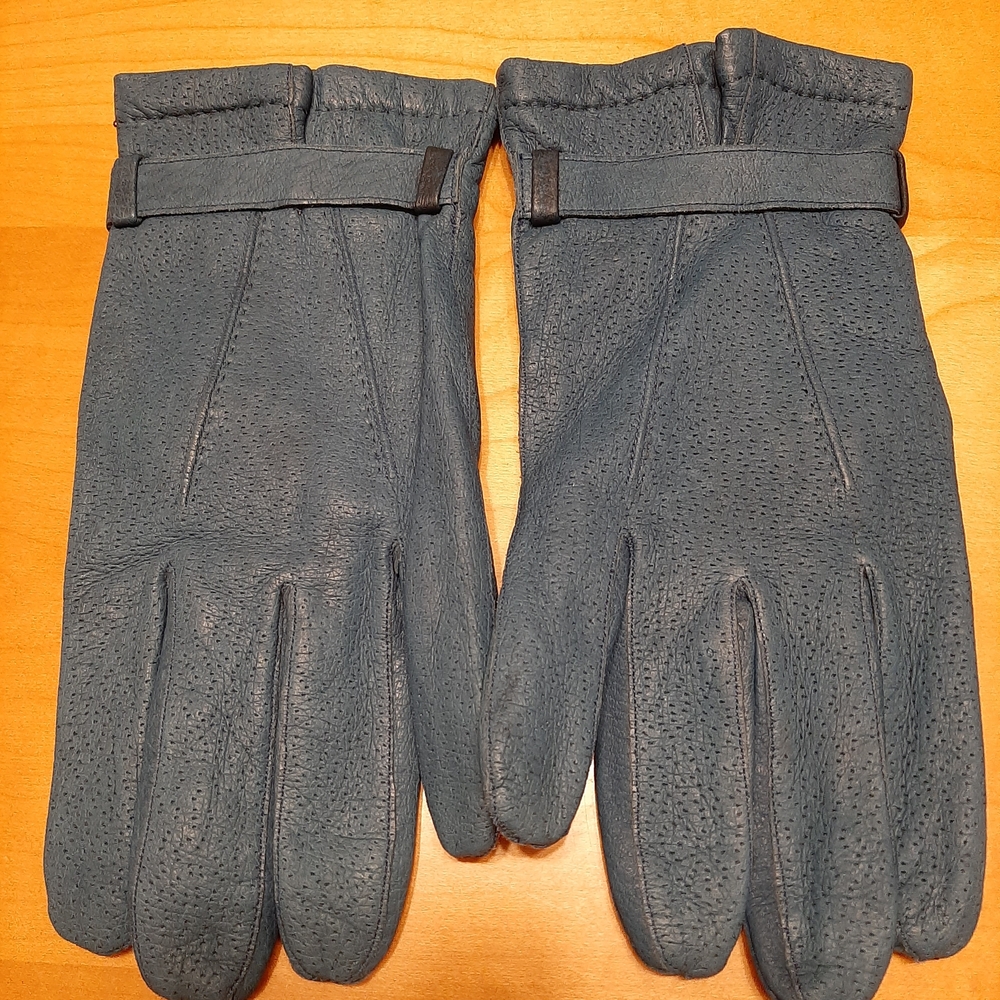 Men's Blue Leather Gloves Size L 10